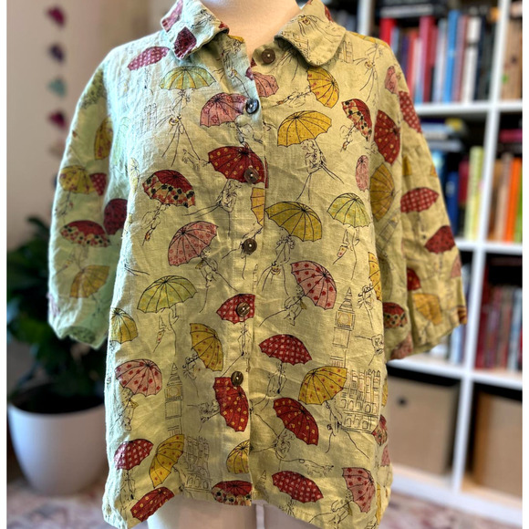 TOM TOM California Tops - Vintage Tom Tom 100% Linen Casual Button Down Beach Top Rare Find Size L